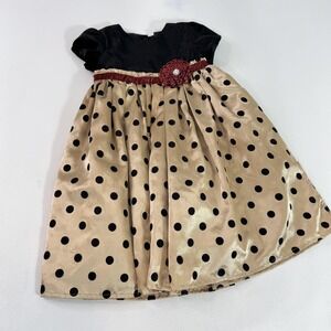Holiday Editions Dress Girls 5T Black Gold Polka Dot Party Velvet Rosette Flower